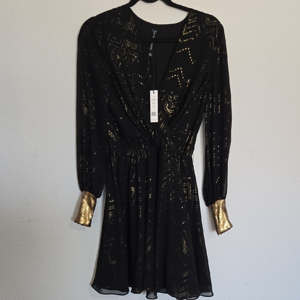 NWT W118 Walter BAKER JULLIANNE Black And Gold Dress Size S